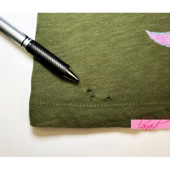 Lucky Asian Chinese Oriental V-Neck Guanyin Goddess Olive Distressed Edgy Tee XS - Picture 3 of 9